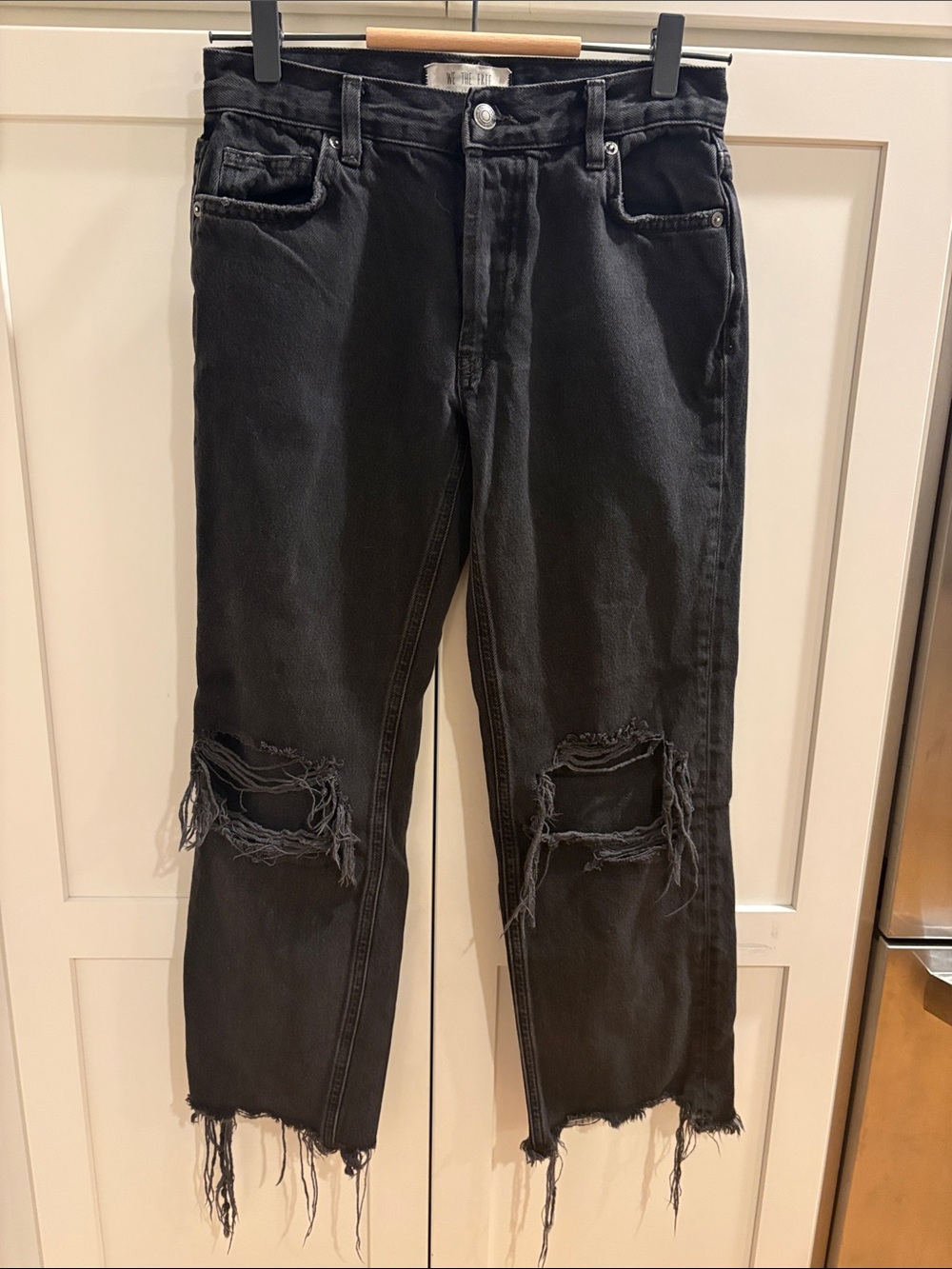 Free People Black Distressed Wide-Leg Jeans